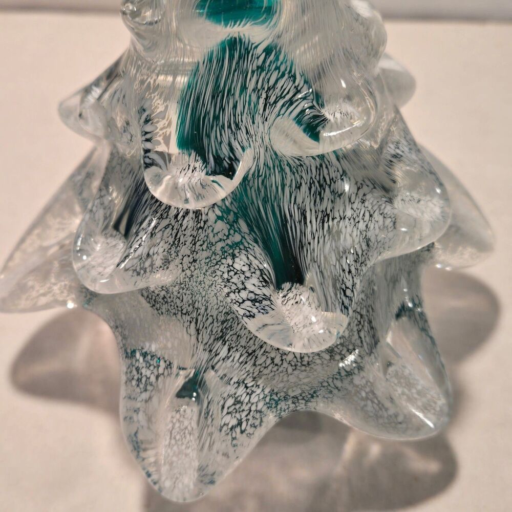Vintage Clear & Green Ribboned Art Glass Christmas Tree 6.75" Tall - Picture 6 of 11